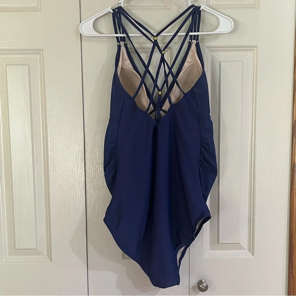 Maternity Liz Lange Deep Blue One-Piece Strappy Swimsuit Padded Size Medium